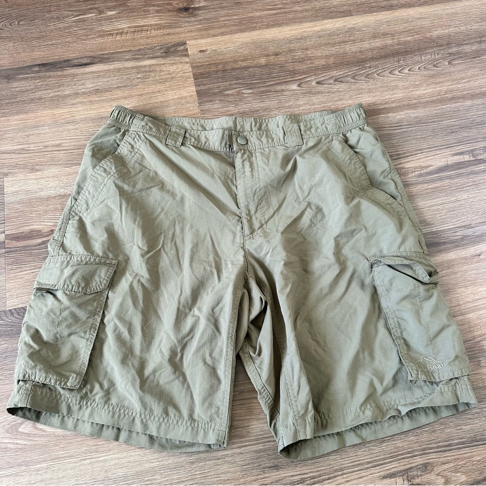 VTG LL Bean Mens Cresta Nylon Cargo Hiking Shorts Green Large 10” Outdoor GORP